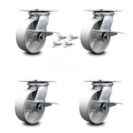 Service Caster 6 Inch Semi Steel Caster Set with Ball Bearings and Brakes/Swivel Locks SCC SCC-35S620-SSB-SLB-BSL-4